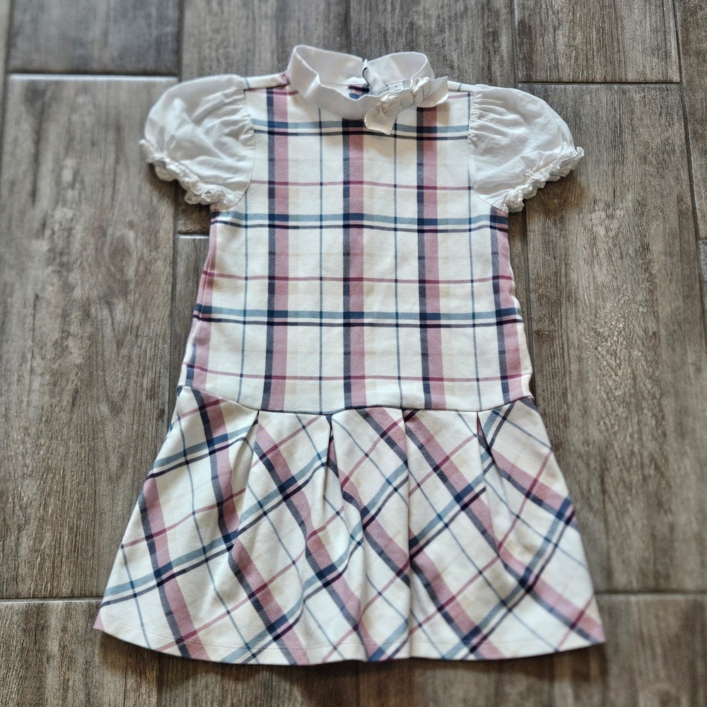 Janie and Jack Plaid Jacquard Drop waist Dress Kids Size 7 Collar Pleated Preppy